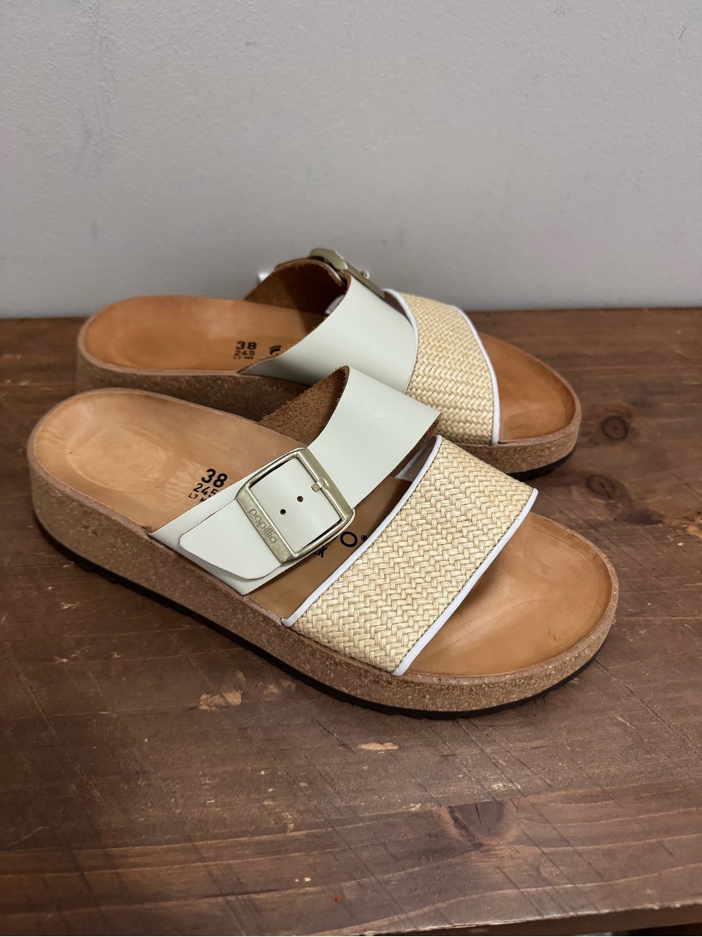 Birkenstock Papillio 38 Cream Slide Sandals with Woven Strap and Buckle